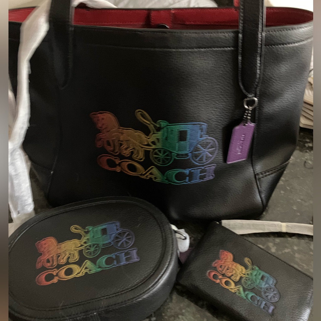 Nwt! Coach 4 Piece Leather Rainbow Horse And Carriage Tote Set